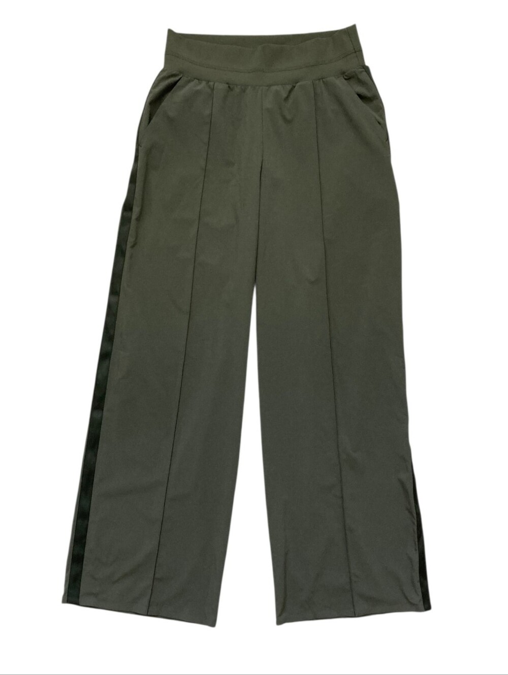 Athleta Nolita Wide Leg Pants 12 Tuxedo Stripe Olive Green Lightweight Trousers - Picture 7 of 12